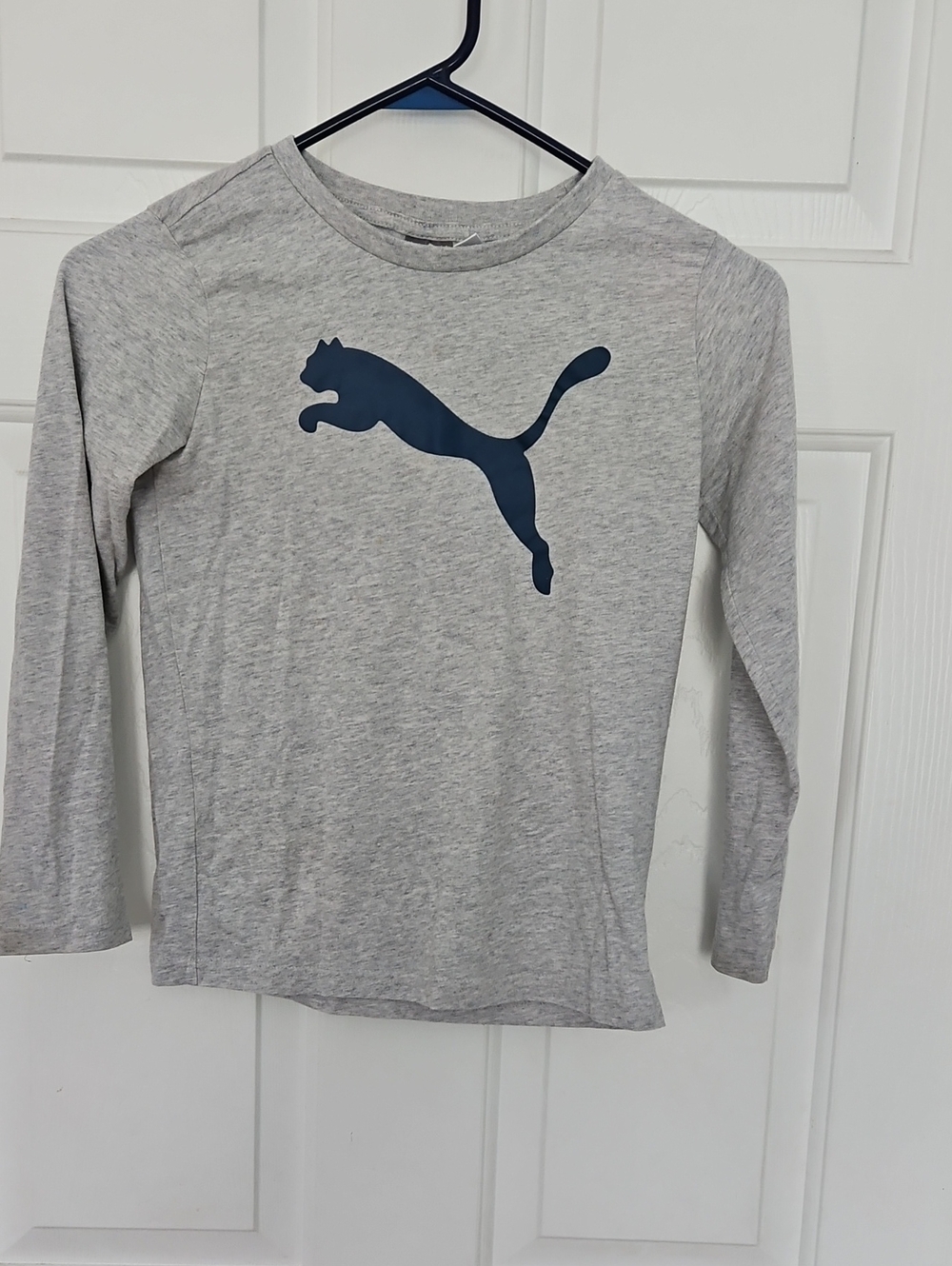 Puma Gray Long-Sleeve Tee with Navy Puma Logo